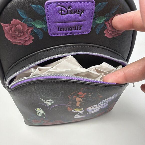 Disney Loungefly Villains Mini Backpack Maleficent Ursula Scar Roses Black NWT main image 10